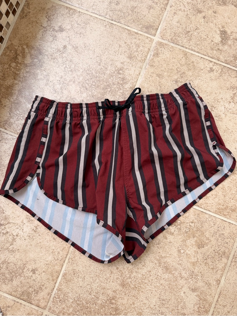 Striped Burgundy Men's Swim Trunks with Drawstring Charlie by MZ - Picture 4 of 6
